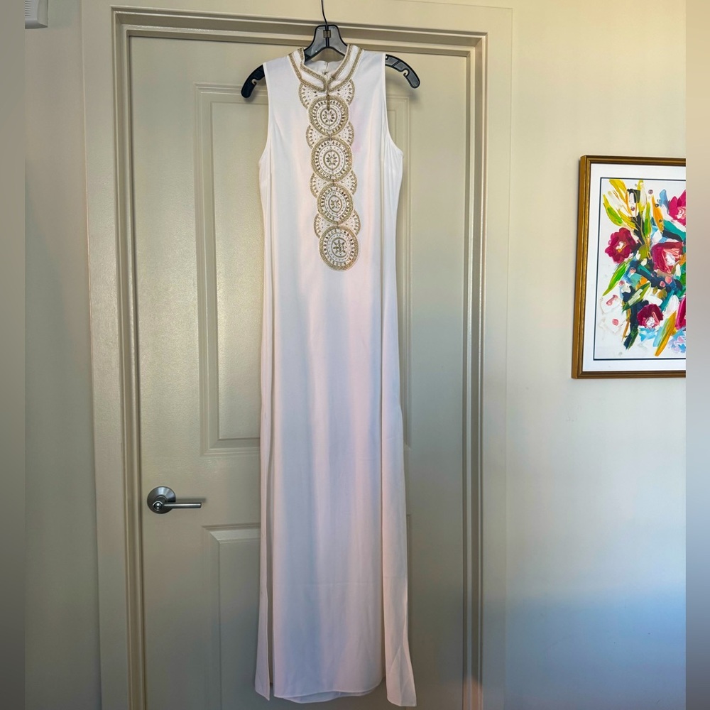 Lilly Pulitzer White Maxi Dress with Gold Detailing